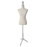 Female Dress Form Mannequin Torso Body with Adjustable Tripod Stand Dress Jewelry Display (Beige)