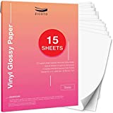 Premium Printable Vinyl Sticker Paper for Your Inkjet Or Laser Printer - 15 Glossy White Waterproof Decal Paper Sheets - Dries Quickly and Holds Ink Beautifully