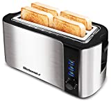 Elite Gourmet ECT-3100 Long Slot 4 Slice Toaster, Reheat, 6 Toast Settings, Defrost, Cancel Functions, Built-in Warming Rack, Extra Wide Slots for Bagels & Waffles, Stainless Steel & Black