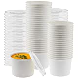 NYHI Paper Soup Storage Containers With Lids | 16 Ounce Insulated Take Out Disposable Food Storage Container Cups For Hot & Cold Foods | Eco Friendly To Go Soup Bowls With Plastic Lid | 50 Pack