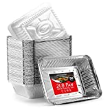 Aluminum Pans with Clear Lids - 2 Lb Disposable Takeout Food Containers with Plastic Lids - 50 Container and 50 Lids – 2 Pound Foil Pans for Leftovers, Carry Out, Takeout and To Go