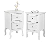 Bonnlo White Nightstand with 2 Drawers, Farmhouse Night Stands for Bedrooms Set of 2, Small Bed Side Table/Night Stand for Small Spaces, College Dorm, Kids’ Room, Living Room, 16W x 12D x 24H