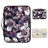 BTSKY New Multi-Functional A4 Document Bags Portfolio Organizer-Waterproof Travel Pouch Zippered Case for Ipads, Notebooks, Pens, Documents (White Flower)