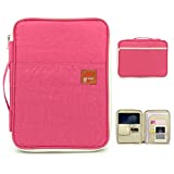 BTSKY Multi-Functional A4 Document Bags Portfolio Organizer-Waterproof Travel Pouch Zippered Case for Ipads, Notebooks, Pens, Documents (Pink)