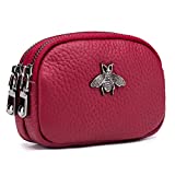 imeetu Women Leather Coin Purse, Small 2 Zippered Change Pouch Wallet(Red)