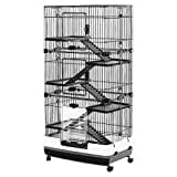 PawHut 57" H 6-Level Indoor Small Animal Cage Rabbit Hutch with Wheels - Black