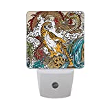 Set of 2 Chinese Dragon and Tiger Auto Sensor LED Night Lights Plug-in Nightlight with Dusk to Dawn Sensor Soft White Glow for Kids Adults Room, Hallway Bathroom Kitchen