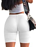 Mokoru Women's Biker Shorts High Waisted Sexy Workout Gym Athletic Shorts, Large, White