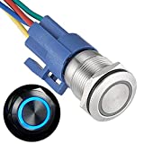 APIELE 19mm Latching Push Button Switch 12V DC Angel Eye Halo Ring LED Metal 0.74" 1NO1NC SPDT with Wire Socket Plug (Blue)