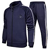 Men Tracksuit Set Full-Zip Sweatshirt Jogger Sweatpants Warm Sports Suit Gym Training Wear (TZ50-Blue, Large)