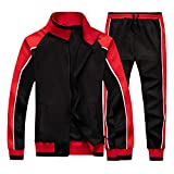 Men's Tracksuit Set Sweatshirt Jogger Sweatpants Solid Patchwork Warm Sports Suit Black Medium