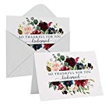 Indigo Bridesmaid Thank You Cards (12 Pack) Complete Set Includes Maid of Honor, Matron of Honor - Folded Style - Rustic Floral