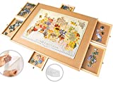 1500 Piece Wooden Jigsaw Puzzle Table - 6 Drawers, Puzzle Board + 9 Glue Sheets & 3 Hangers | 27â€ X 35â€ Jigsaw Puzzle Board Portable - Portable Puzzle Table | for Adults and Kids