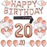 Finypa 20th Birthday Decorations for Women - 20th Happy Birthday Decoration Gold Rose with Sash, Number 20 Foil Balloon, Happy Birthday Banner, Happy 20th Birthday Cake Topper