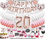 20th Birthday Decorations with Photo Props, 20 Birthday Party Supplies, 20 Cake Topper Rose Gold Banner, Rose Gold Confetti Balloons Gift, Twenty 20 Bday decoration for her women, 20 balloon numbers