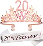 20th Birthday Gifts for Girls, 20th Birthday Tiara and Sash, 20 Fabulous Sash and Crystal Tiara, 20th Birthday Decorations for Girls, 20th Birthday Party Supplies, Happy 20th Birthday