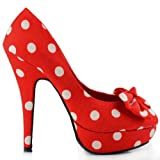 SHOW STORY Red Two Tone Spot Polka Dots Bow Stiletto Platform High Heel Pump,LF30406RD40,9US,Red