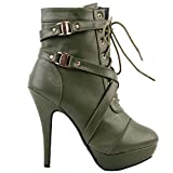 SHOW STORY Army Green Buckle Strappy High Heel Stiletto Platform Ankle Boots,LF30470GR41,10US,Army Green