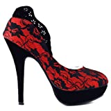 SHOW STORY Red Black Closed-Toe Two Tone Elegant Slip-On Pumps,LF30443RD38,7US,Red