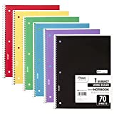 Mead Spiral Notebooks, 1 Subject, Wide Ruled Paper, 70 Sheets, Colored Note Books, Lined Paper, Home School Supplies for College Students & K-12, 10-1/2" x 7-1/2" Assorted Colors, 6 Pack (73063)