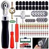 Keadic 70Pcs Tire Patch Roller Tool Set, Includes Valve Cores Tire Valve Caps Tire Repair Patches & 4-Way Valve Tool Dual Head Valve Core Repair Tool for Car Truck Motorcycle Bicycle