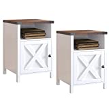 Farmhouse Nightstand, Side Table, Set of 2 End Table with Barn Door and Shelf, Modern Bed Side Table End Table, Rustic Nightstands Set for Bedroom, Living Room, Set of 2, White