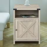Rainbow Sophia Farmhouse End Table Side Table Nightstand with Cabinet and Shelves, White Oak