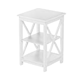 Lavish Home 80-ENDTBL-15-WH End Two Shelves Modern Sofa Side Table and X-Leg Design Contemporary Style Wooden Stand, White