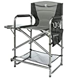 EVER ADVANCED Camping Folding Director Chair, Makeup Folding Artist Chair Bar Height with Side Table for Camping, Patio Lawn, Heavy Duty Supports 300 lb(Black)