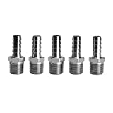 Beduan Stainless Steel 1/4" Hose Barb to 1/8" Male NPT Home Brew Fitting Water Fuel Air(Pack of 5)