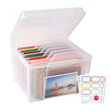 Greeting Card Storage & Organizer Box with 6 Adjustable Dividers for Holiday Birthday Photos, Crafts, Scrapbooking, Paper, Stickers, Envelopes and More, Card Plastic Storage Keeper (New Version)