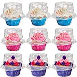 50 Pack Individual Cupcake Boxes, Connected Single Clear Plastic Cupcake Containers Disposable with Cake Dome, For Home, Cake Shop Party Use Muffin Cake Dessert Fruit Hamburgers Cupcake Holder.