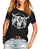 Romastory Womens Street Pattern Novelty T-Shirt Short Sleeve Loose Summer Tops Tee Shirts (S, Black)