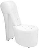 Best Master Furniture High Heel Faux Leather Shoe Chair with Crystal Studs, White