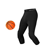 Unlimit Basketball Pants with Knee Pads, Black Basketball Knee Pads Within Basketball Compression Pants, 3/4 Capri Compression Tights Leggings for Youth, Men and Women (M)