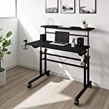 Techni Mobili Rolling Writing Height Adjustable Desktop and Moveable Shelf, Black Desk