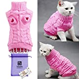 Bro'Bear Cable Knit Turtleneck Sweater for Small Dogs & Cats Knitwear (Pink, Medium)