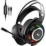 Monster Mission V1 PS5 Gaming Headset, Over-Ear Gaming Headphones with Adjustable Angle Microphone, Colorful RGB Light, Adaptive Suspension Headband. Compatible with PC/Mac/PS4/PS5/Xbox One