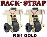 Rack-Strap 2 Pack, RS1 Gold Right Angle Mounting Bracket, Bolt Mounting Hardware Included, Zinc-Yellow Hardware, 8 Foot Black Polyester Strap with J Hook. (Gold)