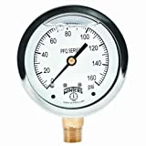 Winters PFQ Series Stainless Steel 304 Single Scale Liquid Filled Pressure Gauge with Brass Internals, 0-160 psi, 2-1/2" Dial Display, +/-1.5% Accuracy, 1/4" NPT Bottom Mount