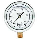 Winters Instruments - PFQ804R1 -804R1 PFQ Series Stainless Steel 304 Single Scale Liquid Filled Pressure Gauge with Brass Internals, 0-100 psi, 2-1/2" Dial Display, +/-1.5% Accuracy, 1/4" NPT Bottom Mount