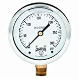 Winters Instruments - PFQ807R1 -807R1 PFQ Series Stainless Steel 304 Single Scale Liquid Filled Pressure Gauge with Brass Internals, 0-300 psi, 2-1/2" Dial Display, +/-1.5% Accuracy, 1/4" NPT Bottom Mount