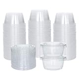 [100 Sets] 2 oz Small Plastic Containers with Lids, Jello Shot Cups with Lids, Disposable Portion Cups, Condiment Containers with Lids, Souffle Cups for Sauce and Dressing