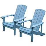 Aok Garden Outdoor Adirondack Chair, Patio Wooden Lounger Weather Resistant Seating Furniture for Lawn Balcony Deck, 2 Pack & Lake Blue