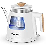 TOPWIT Electric Kettle, 1.0L Electric Tea Kettle with Removable Stainless Steel Infuser, BPA-Free Electric Glass Kettle with Window, Double Wall Water Warmer, Gooseneck Kettle, Auto-shut Off, White