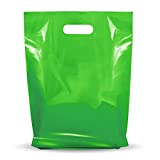 Green Merchandise Plastic Glossy Retail Bags 100 Pack 12" x 15" with 1.25 mil Thick | Die Cut Handles | Perfect for Shopping, Party Favors, Birthdays, Children Parties | Color Green | 100% Recyclable