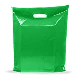 Green Merchandise Plastic Shopping Bags - 100 Pack 12" x 15" with 1.5 mil Thick | Die Cut Handles | Perfect for Retail, Party Favors, Birthdays, Children Parties | Color Green | 100% Recyclable
