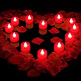 600 Pieces Valentine's Day Artificial Rose Petals with 12 Pieces LED Tea Lights Candle Romantic Flickering Candle for Romantic Night Valentine's Day Anniversary Wedding Honeymoon (Red Light)