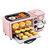 Breakfast Station 3 in 1Multifunctional Toaster Oven Station Coffee Maker Stainless Toaster With Griddle for Making Coffee,Cake ,Sandwiches (Pink)…