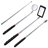 Telescoping Magnetic Pickup Tool, 4 Pieces Tool Mirror 8 lb/1 lb Pick-Up Rod and Round/Square Inspection Mirror Set with LED Light, Telescoping Handle 360 Swivel for Viewing Pickup Dead Angle